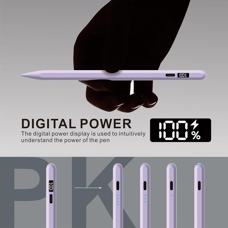 PERMARK Stylus Pen for iPad 2025-2018 with LED Power Display, 15Mins Fast Charge,Tilt Sensitivity Pencil for iPad 10/9/8/7/6th,11th A16,Air 11/13 M2/M3,Pro 11/13 M4,Pro 12.9",Air 5/4/3,Mini 7/6/5 (Purple) - Image 3